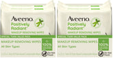 Aveeno Positively Radiant Alcohol Free Makeup Removing Face Wipes, Ultra Soft, Gentle, Non-Comedogenic Facial Cleansing Towelettes Leave Skin Clean & Soft, Sulfate Free, 50 Count,(Pack of 2)