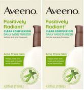 Aveeno Positively Radiant Clear Complexion & Acne Facial Moisturizer with Soy and Salicylic Acid for Oily Skin, Hypoallergenic Formula, Paraben-Free, Non-Comedogenic, Pump, 4 FL OZ, (Pack of 2)