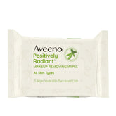 Aveeno Positively Radiant Alcohol-Free Makeup Removing Face Wipes, Ultra Soft, Gentle, Non-Comedogenic Facial Cleansing Wipes Leave Skin Feeling Clean & Soft, Sulfate Free, 25 ct