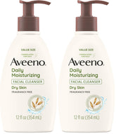 Aveeno Daily Moisturizing Facial Cleanser for Dry Skin,Gentle Face Cleanser with Soothing Oat for Skin that Feels Soft & Supple,Removes Dirt,Oil and Impurities,Fragrance Free,12 FL OZ,(Pack of 2)